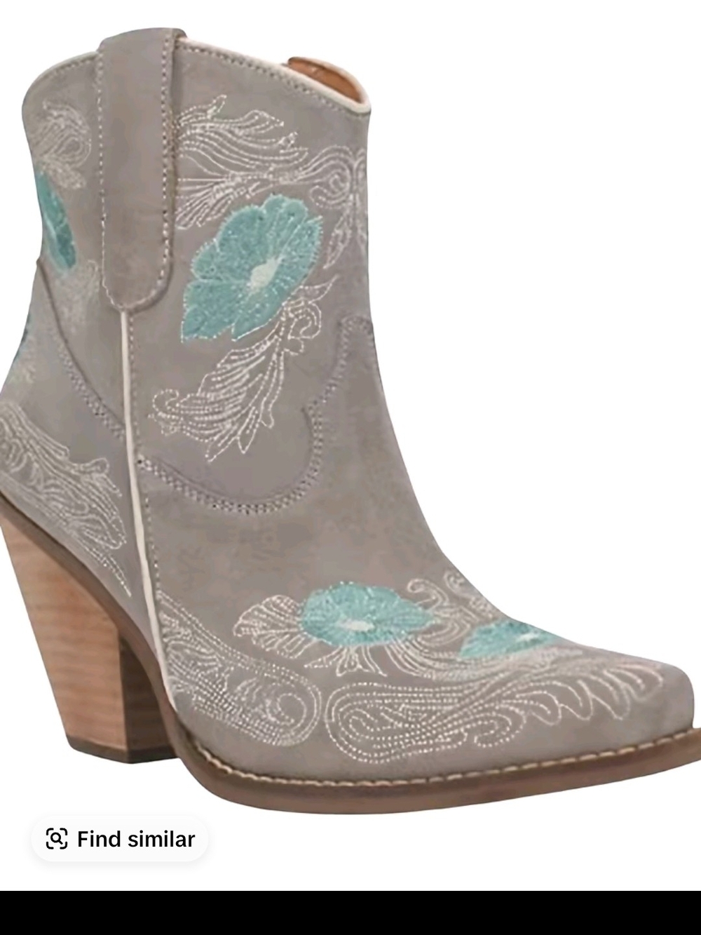 dingo Taupe Suede Ankle Boot Turquoise Floral Embroidery Brand New In Box